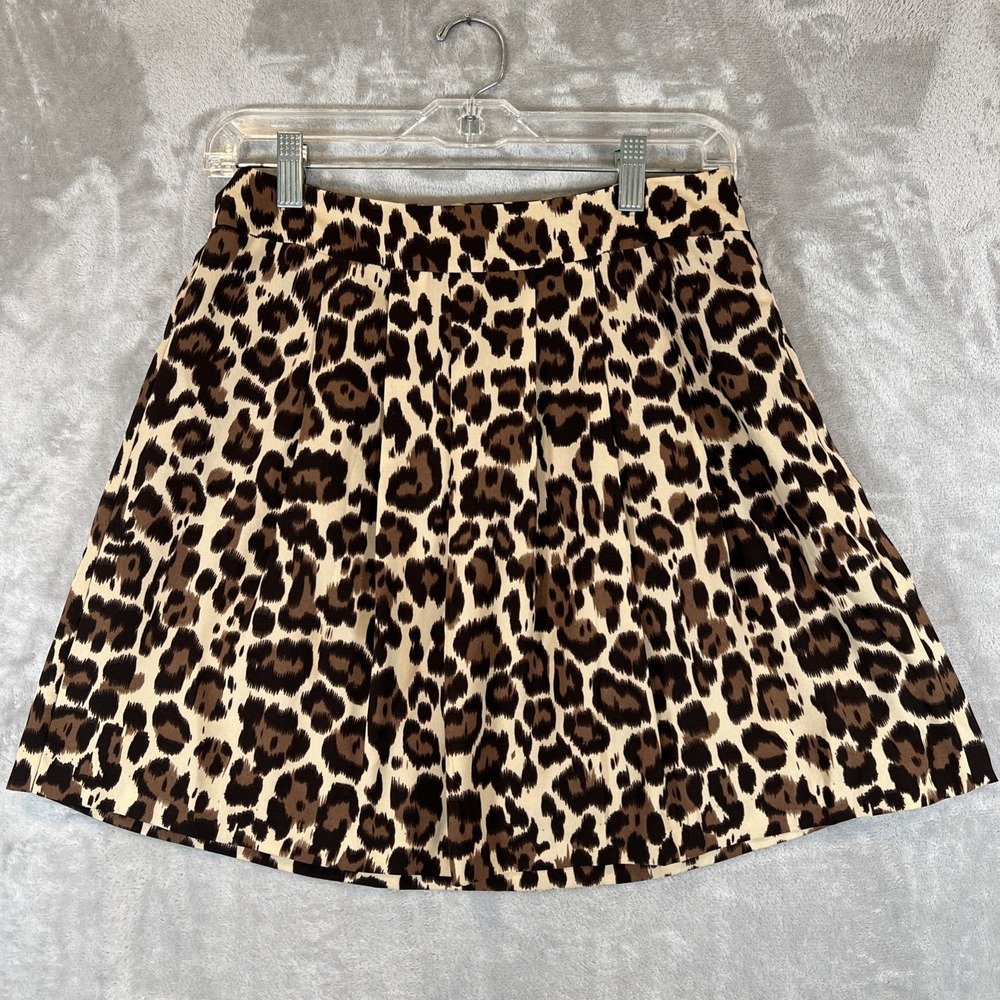 Banana Republic Pleated Skirt A-line Leopard Print Animal Brown Tan sz 2 Petite